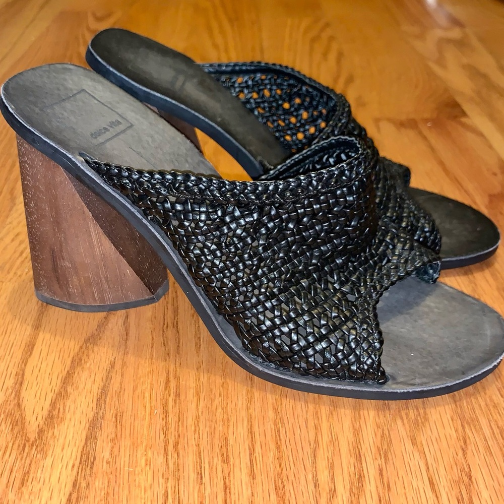 Dolce Vita Womens Sandals Anton Black Chunky Block Heels Woven.